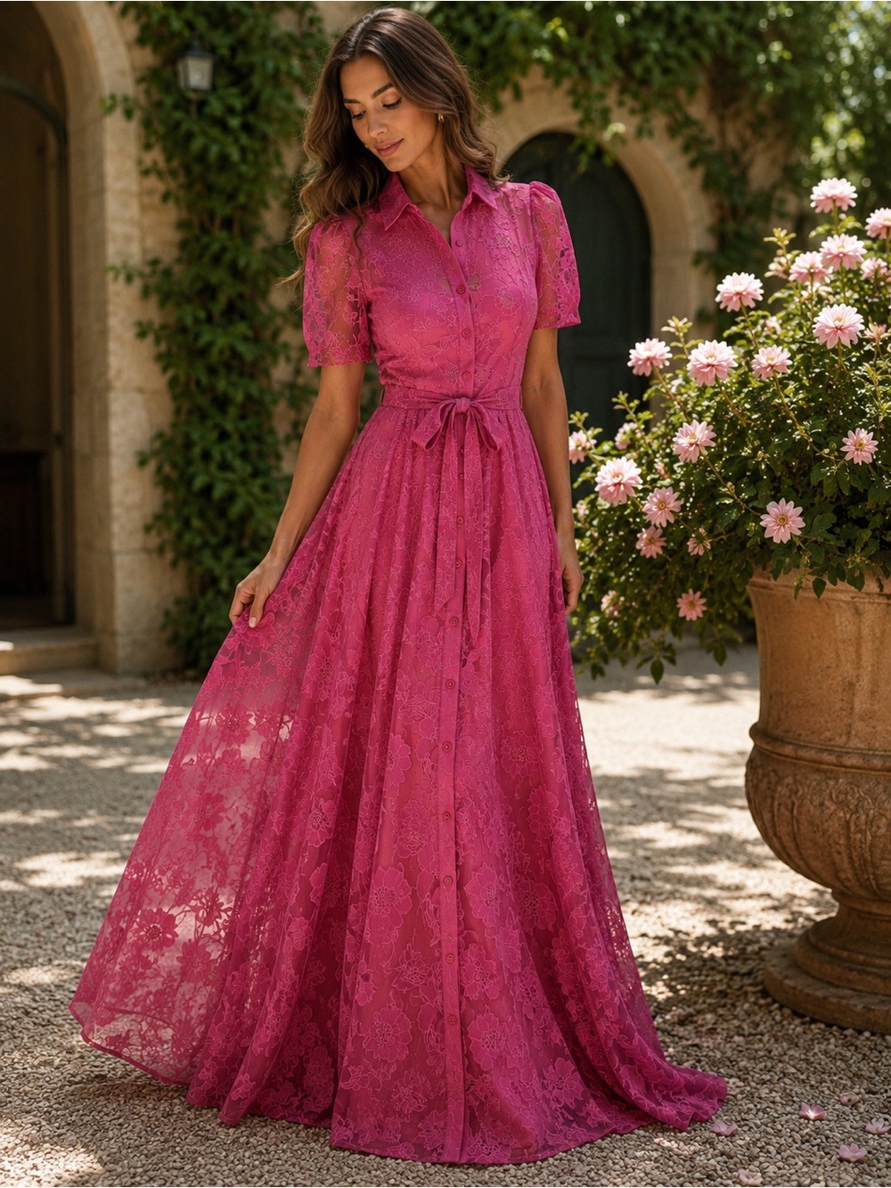 Rene Ruiz Collection Pink Floral Lace Gown Formal Evening Dress Size 4 NWOT